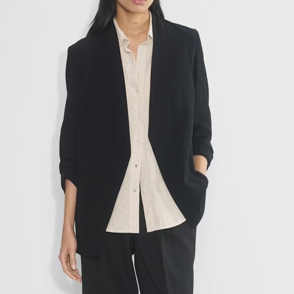 Aritzia Babaton‎ Power Blazer Slim-fit open-front Crepe Black Office Size 00 - Picture 1 of 8